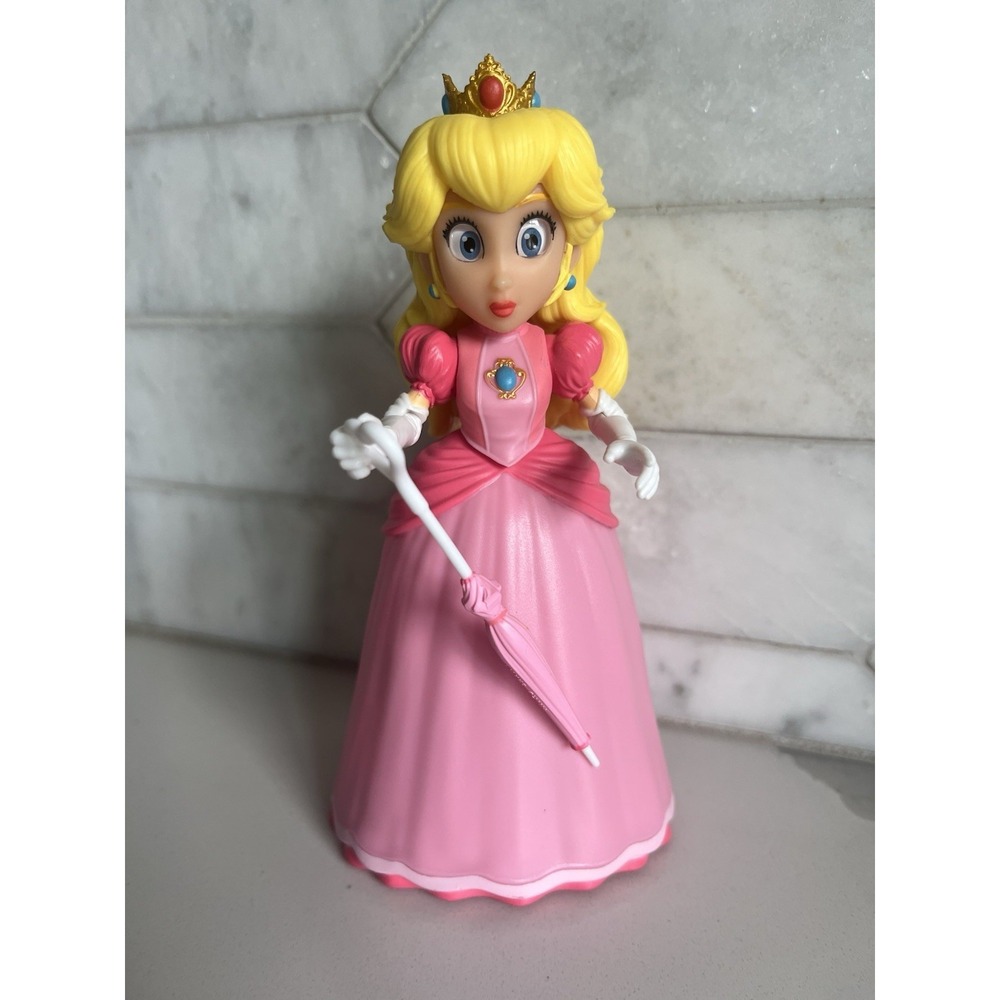 PRINCESS PEACH 5" Super Mario Bros Movie Jakks Pacific Figure Umbrella Pink RARE